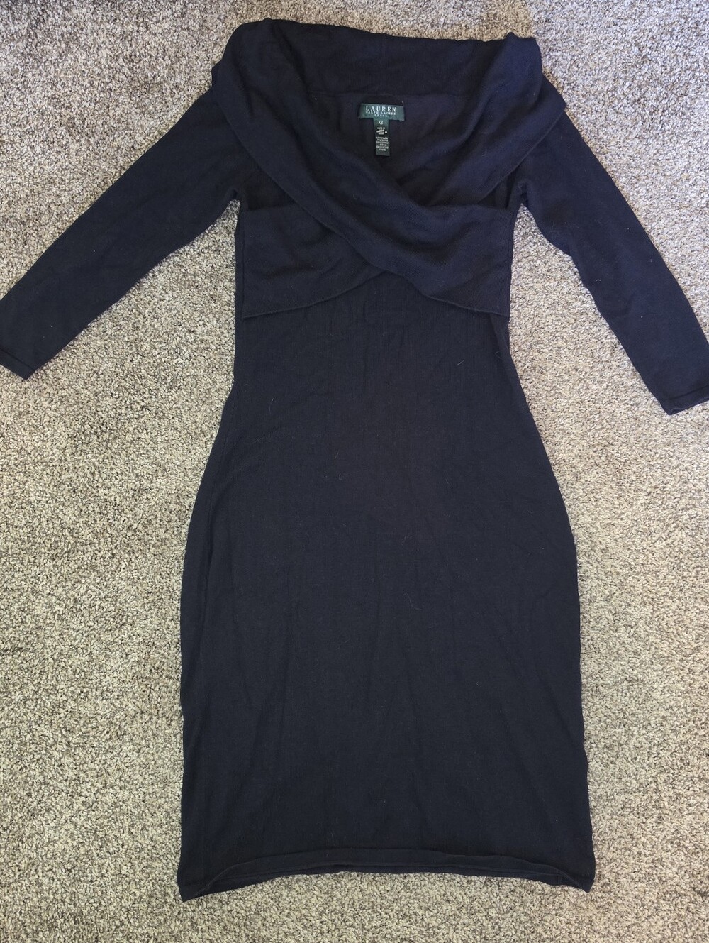 Lauren Ralph Lauren Womans Cotton Cross Front Three Quarter Sleeve Dress